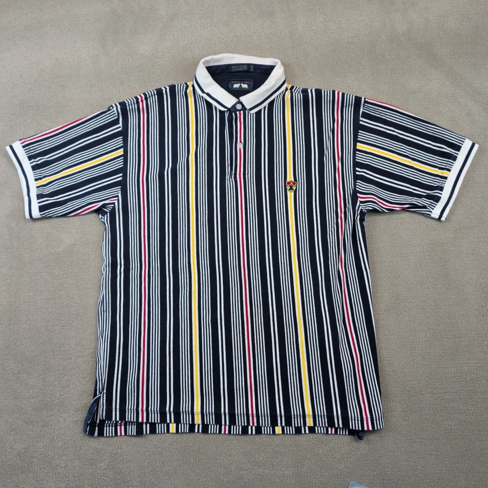 Woods & Gray XL Vintage Polo Shirt Navy Stripe 90s Preppy Streetwear Cotton